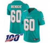 Men's Miami Dolphins #60 Robert Nkemdiche Aqua Green Team Color Vapor Untouchable Limited Player 100th Season Football Jersey