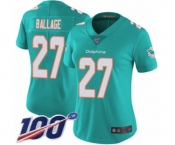 Women's Miami Dolphins #27 Kalen Ballage Aqua Green Team Color Vapor Untouchable Limited Player 100th Season Football Jersey