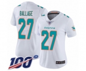 Women's Miami Dolphins #27 Kalen Ballage White Vapor Untouchable Limited Player 100th Season Football Jersey
