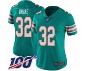 Women's Miami Dolphins #32 Kenyan Drake Aqua Green Alternate Vapor Untouchable Limited Player 100th Season Football Jersey