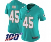 Women's Miami Dolphins #45 Mike Hull Aqua Green Team Color Vapor Untouchable Limited Player 100th Season Football Jersey