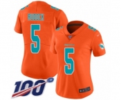 Women's Miami Dolphins #5 Jake Rudock Limited Orange Inverted Legend 100th Season Football Jersey