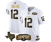 Men Houston Texans #12 Nico Collins White Golden 2023 F U S E With AFC South Champions Patch And Team Logo Patch Limited Stitched Football Jersey