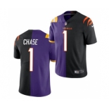 Men's Cincinnati Bengals #1 Ja'Marr Chase 2021 Black Purple Split Stitched Football Jersey