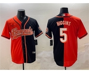 Men's Cincinnati Bengals #5 Tee Higgins Orange Black Split With Patch Cool Base Stitched Jersey