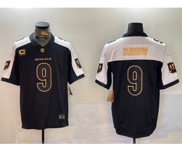 Men's Cincinnati Bengals #9 Joe Burrow Black Gold 2024 F.U.S.E With 4-Star C Patch Limited Stitched Football Jersey