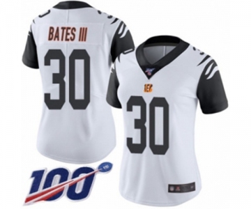 Women's Cincinnati Bengals #30 Jessie Bates III Limited White Rush Vapor Untouchable 100th Season Football Jersey