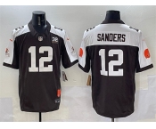 Men's Cleveland Browns #12 Shedeur Sanders Brown White 2025 Draft F.U.S.E. With Jim Brown Memorial & Home Patch Vapor Limited Football Stitched Jersey