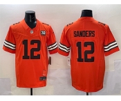 Men's Cleveland Browns #12 Shedeur Sanders Orange 2025 Draft F.U.S.E. With Jim Brown Memorial & Home Patch Vapor Limited Football Stitched Jersey