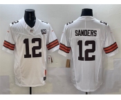 Men's Cleveland Browns #12 Shedeur Sanders White 2025 Draft F.U.S.E. With Jim Brown Memorial & Home Patch Vapor Limited Football Stitched Jersey