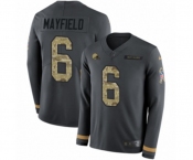 Women Nike Cleveland Browns #6 Baker Mayfield Limited Black Salute to Service Therma Long Sleeve NFL Jersey