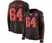 Women Nike Cleveland Browns #64 JC Tretter Limited Brown Therma Long Sleeve NFL Jersey