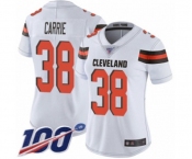 Women's Cleveland Browns #38 T. J. Carrie White Vapor Untouchable Limited Player 100th Season Football Jersey