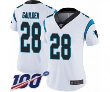 Women's Carolina Panthers #28 Rashaan Gaulden White Vapor Untouchable Limited Player 100th Season Football Jersey