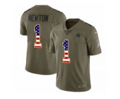 Youth Nike Carolina Panthers #1 Cam Newton Limited Olive USA Flag 2017 Salute to Service NFL Jersey