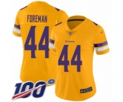 Women's Minnesota Vikings #44 Chuck Foreman Limited Gold Inverted Legend 100th Season Football Jersey