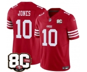 Men's San Francisco 49ers #10 Mac Jones Red 80th Anniversary Patch 2026 F.U.S.E. Vapor Untouchable Limited Football Stitched Jersey Men's San Francisco 49ers #10 Mac Jones Red 80th Anniversary Patch 2026 F.U.S.E. Vapor Untouchable Limited Football Stitched Jersey