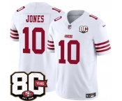 Men's San Francisco 49ers #10 Mac Jones White 80th Anniversary Patch 2026 F.U.S.E. Vapor Untouchable Limited Football Stitched Jersey Men's San Francisco 49ers #10 Mac Jones White 80th Anniversary Patch 2026 F.U.S.E. Vapor Untouchable Limited Football Stitched Jersey