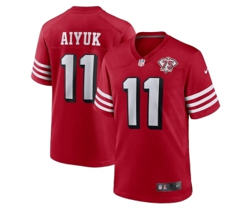 Men's San Francisco 49ers #11 Brandon Aiyuk 2021 Scarlet 75th Anniversary Alternate Football Stitched Game Jersey