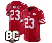 Men's San Francisco 49ers #23 Christian McCaffrey Red 80th Anniversary Patch 2026 F.U.S.E. Vapor Untouchable Limited Football Stitched Jersey Men's San Francisco 49ers #23 Christian McCaffrey Red 80th Anniversary Patch 2026 F.U.S.E. Vapor Untouchable Limited Football Stitched Jersey