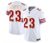 Men's San Francisco 49ers #23 Christian McCaffrey White Gold 2025 F.U.S.E. “Rivalries” Vapor Limited Football Stitched Jersey