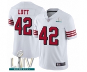Men's San Francisco 49ers #42 Ronnie Lott Limited White Rush Vapor Untouchable Super Bowl LIV Bound Football Jersey Men's San Francisco 49ers #42 Ronnie Lott Limited White Rush Vapor Untouchable Super Bowl LIV Bound Football Jersey
