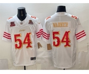 Men's San Francisco 49ers #54 Fred Warner White Gold 2025 F.U.S.E. “Rivalries” 5x Super Bowl Champions Patch Vapor Limited Stitched Football Jersey