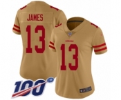 Women's San Francisco 49ers #13 Richie James Limited Gold Inverted Legend 100th Season Football Jersey
