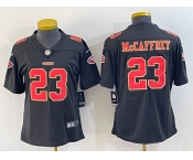 Women's San Francisco 49ers #23 Christian McCaffrey Black Red Fashion Vapor Limited Stitched Jersey