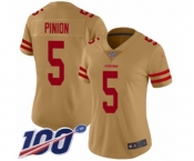 Women's San Francisco 49ers #5 Bradley Pinion Limited Gold Inverted Legend 100th Season Football Jersey Women's San Francisco 49ers #5 Bradley Pinion Limited Gold Inverted Legend 100th Season Football Jersey