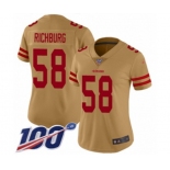 Women's San Francisco 49ers #58 Weston Richburg Limited Gold Inverted Legend 100th Season Football Jersey