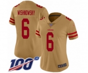 Women's San Francisco 49ers #6 Mitch Wishnowsky Limited Gold Inverted Legend 100th Season Football Jersey Women's San Francisco 49ers #6 Mitch Wishnowsky Limited Gold Inverted Legend 100th Season Football Jersey