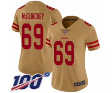 Women's San Francisco 49ers #69 Mike McGlinchey Limited Gold Inverted Legend 100th Season Football Jersey