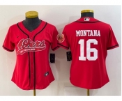 Youth San Francisco 49ers #16 Joe Montana Red With Patch Cool Base Stitched Baseball Jersey