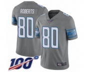 Men's Detroit Lions #80 Michael Roberts Limited Steel Rush Vapor Untouchable 100th Season Football Jersey
