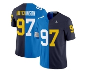 Men's Detroit Lions #97 Aidan Hutchinson Blue Navy Split F.U.S.E. Vapor Limited Football Stitched Jersey