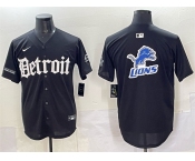 Men's Detroit Lions Team Big Logo Black 'Motor Gothic Edition' Vapor Premier Limited Stitched Baseball Jersey