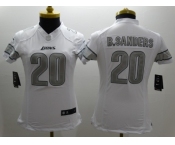 Nike Women Detroit Lions #20 sanders Platinum White Jerseys