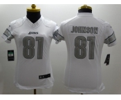 Nike Women Detroit Lions #81 Calvin Johnson Platinum White Jerseys