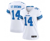 Women's Detroit Lions #14 Amon-Ra St. Brown White Stitched Jersey