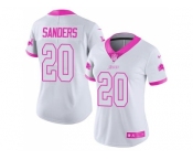 Women's Nike Detroit Lions #20 Barry Sanders White Pink Stitched NFL Limited Rush Fashion Jersey