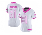 Women's Nike Detroit Lions #81 Calvin Johnson White Pink Stitched NFL Limited Rush Fashion Jersey