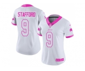 Women's Nike Detroit Lions #9 Matthew Stafford White Pink Stitched NFL Limited Rush Fashion Jersey