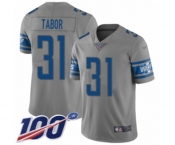 Youth Detroit Lions #31 Teez Tabor Limited Gray Inverted Legend 100th Season Football Jersey