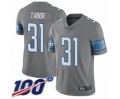 Youth Detroit Lions #31 Teez Tabor Limited Steel Rush Vapor Untouchable 100th Season Football Jersey