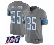 Youth Detroit Lions #35 Miles Killebrew Limited Steel Rush Vapor Untouchable 100th Season Football Jersey