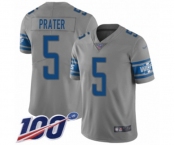 Youth Detroit Lions #5 Matt Prater Limited Gray Inverted Legend 100th Season Football Jersey