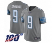 Youth Detroit Lions #9 Matthew Stafford Limited Steel Rush Vapor Untouchable 100th Season Football Jersey