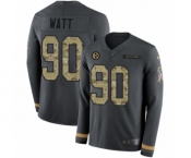 Men's Nike Pittsburgh Steelers #90 T. J. Watt Limited Black Salute to Service Therma Long Sleeve NFL Jersey