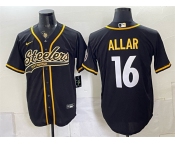 Men's Pittsburgh Steelers #16 Drew Allar Black With Patch Cool Base Stitched Baseball Jersey Men's Pittsburgh Steelers #16 Drew Allar Black With Patch Cool Base Stitched Baseball Jersey